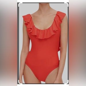 J.Crew Ruffle Scoopback One-piece Swimsuit in Cerise Sz 24 New!